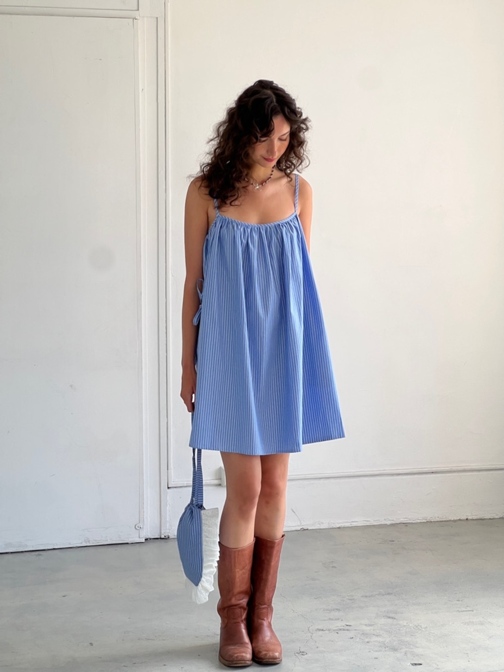 A Bronze Age Breezy Dress Porter Stripe Blue Cotton